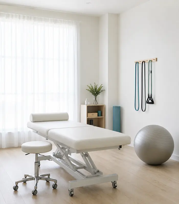 Interior of Asha Physiotherapy Clinic, showing rehabilitation equipment